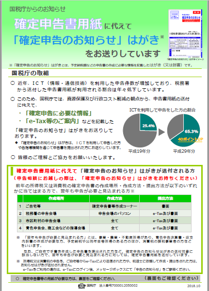 所得税の申告書等の送付対象者の見直し等について（国税庁より）